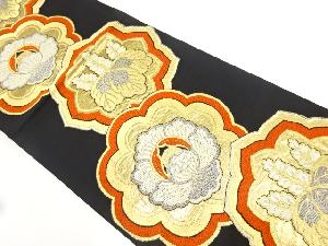 アンティーク　牡丹・桐模様織り出し本袋帯(材料)